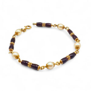 Antyczna bransoletka z perłami i emalią – okres międzywojenny, złoto 18 k