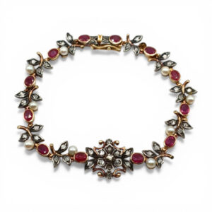 Antyczna bransoletka z perłami rubinami i diamentami