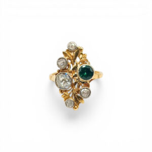 Antyczny pierścionek z diamentami i szmaragdami
